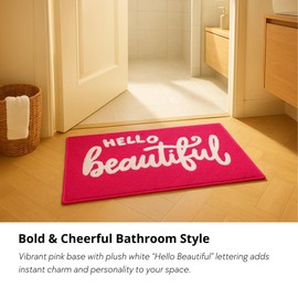Hello Beautiful Bath Mat, 31.5 x 19.7 Inch Pink Washable Bathroom Rug