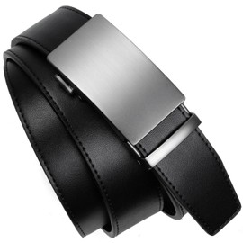 Founders & C Men's Ratchet Belt 1 3/8",Leather Dress Belt Adjustable with Click Sliding Buckle Trim to Exact Fit (Silver Buckle-Black, 22"-34" Waist Adjustable)