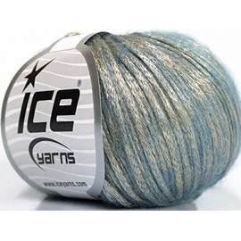Rock Star, Light Gold, Light Blue, Metallic Shine, Soft Nylon Merino Wool Acrylic Blend Yarn 50 Gram, 52019