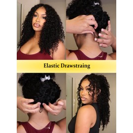 Sunber Curly V Part Human Hair Wigs Upgraded U Part Wigs for Women Glueless V Shape Wigs Afro Curly Wig No Leave Out No Gel No Lace V Shape Clip Beginner Ready to Go Wig Natural Black Color 26Inch
