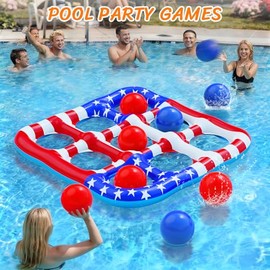 Pool Toys Games for Kids - Inflatable Outdoor Water Toys for Adults and Family Giant US Flag Floating Board Swimming Pool Game Float with 10 Balls Outdoor Beach Toy for Adults Teens Kids