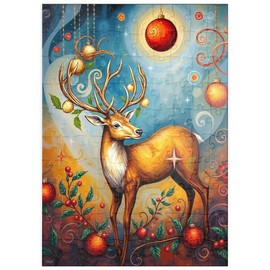 MyPuzzle Festlicher Weihnachtshirsch mit Ornamenten und Stechpalmen - Premium 100 Teile Puzzle - MyPuzzle Sonderkollektion von Puzzle Galaxy
