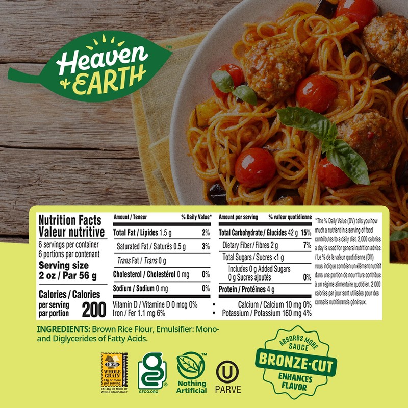 Heaven & Earth Brown Rice Pasta, Gluten Free Spaghetti, 12oz
