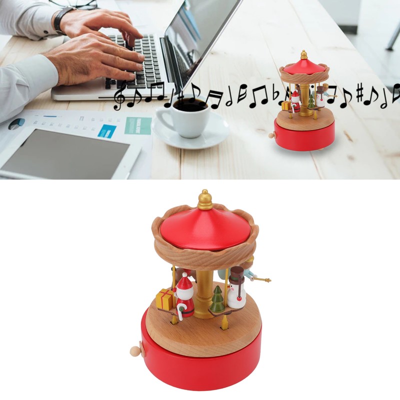 Christmas Music Box Wood Carousel Delicate Clockwork Musical Box Decoration