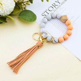 FAFQBING Beaded Keychain Wristlet for girls Unique Bracelet Keychain Gifts for Women Female Charm Pendant With Tassel Keychains for Women Birthday Christmas Mother's Day Ideal Gift for Her