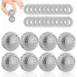 8 Hedgehog Ball Hard + 20 Acupressure Rings - Skills Borderline Set with Skill Ball Metal and Skill Ring - Acupressure Ball Hedgehog Ball Small 3 cm Acupressure Ring Set Skills Set Stress Adult