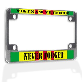 Fastasticdeals Metal Insert Bike License Plate Frame Vietnam Veteran Never Forget Weatherproof Motorcycle Accessories Chrome 4 Holes Solid Insert