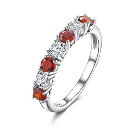 DAYBYDAY Garnet Ring 925 Sterling Silver Red Stone Ring Garnet Eternity Band Rings for Women January Birthstone Ring