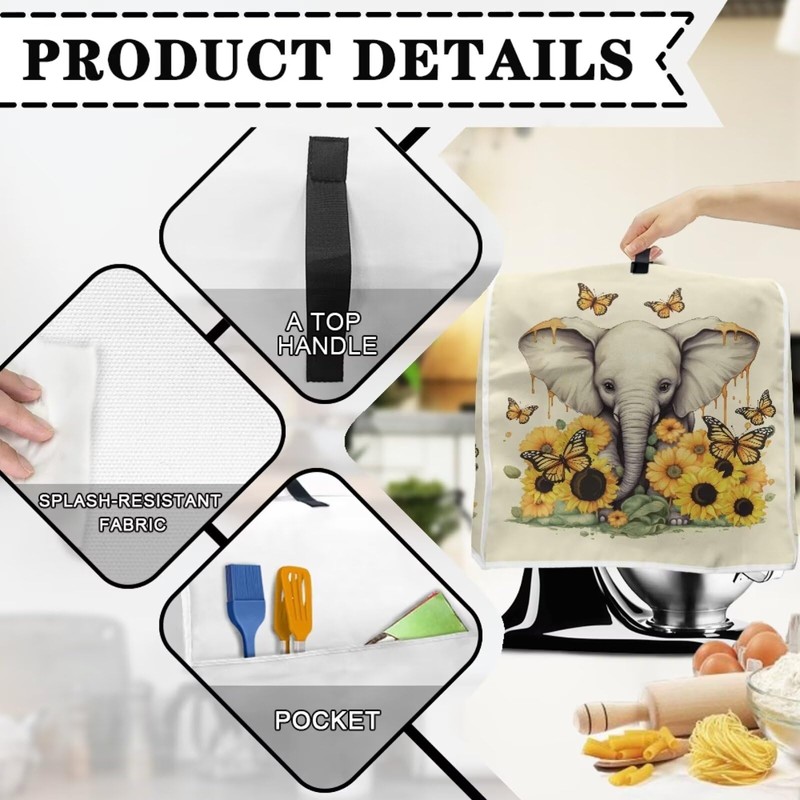 chaqlin Sunflower Elephant Stand Mixer Cover Compatible with 4.5-5 Quart