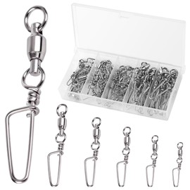 Annyswit 50 Pcs Fishing Snap Swivels Ball Bearing Swivels, 5 Sizes Stainless Steel Swivel with Coastlock, Strong Welded Ring, Suitable for Rivers, Freshwater, Float Fishing and the Sea