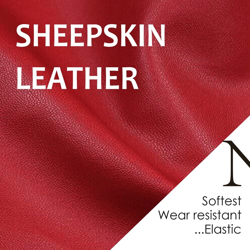 NOVBJECT Women Leather Mittens Finger Rabbit fur Lining Winter Sheepskin