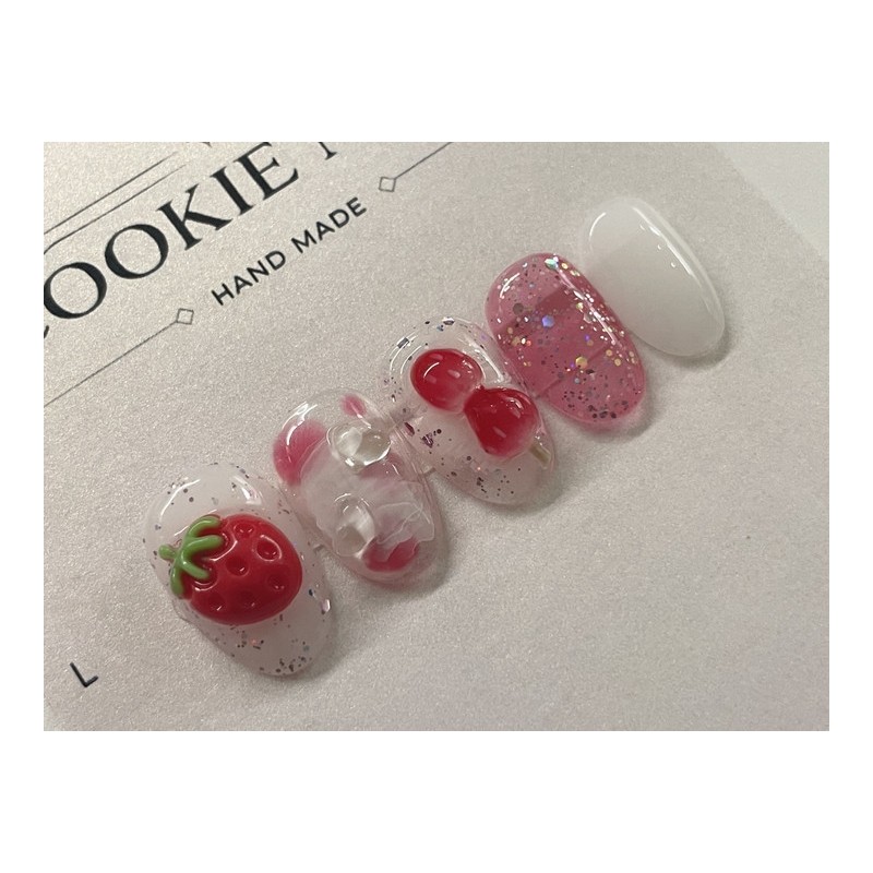 ⭐️ Soft Syrup [Strawberry Tanghulu] Nail Tips ⭐️ - Short