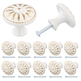Jinlaili Pack of 10 Vintage Drawer Knobs, 35 mm Retro Drawer Handles, Cabinet Door Knobs, Furniture Knobs, Drawer Knobs Set, Furniture Handle, Knob for Cupboard, Drawer, Kitchen (B-White)