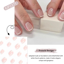 French Tip False Nails - 24Pcs Press on Nails Short - Natural White French Tip Nails Nude - Stick on nails for Women Girls Nail Art Manicure