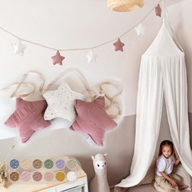 LILIMAUS Star Bunting Fabric [with Gold Appliqué in 12 Colours] Bunting Children's Room - 100% Cotton Handmade - Muslin Bunting - House Bed Decoration Girls & Boys - Decorative Baby Room