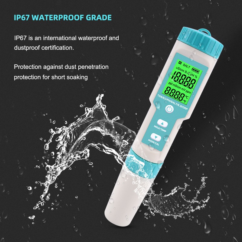 7 in 1 PH/TDS/EC/ORP/S.G/Salinity/Temperature Multi-Parameter Pocket Water Quality Tester with