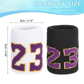 PATIKIL Sports Wristband Sweatbands for Men and Women, 2 Pcs Breathable Tennis Wrist Bands Absorbent Sweat Band Number 23 for Basketball Football Baseball Running Gym, Black/White