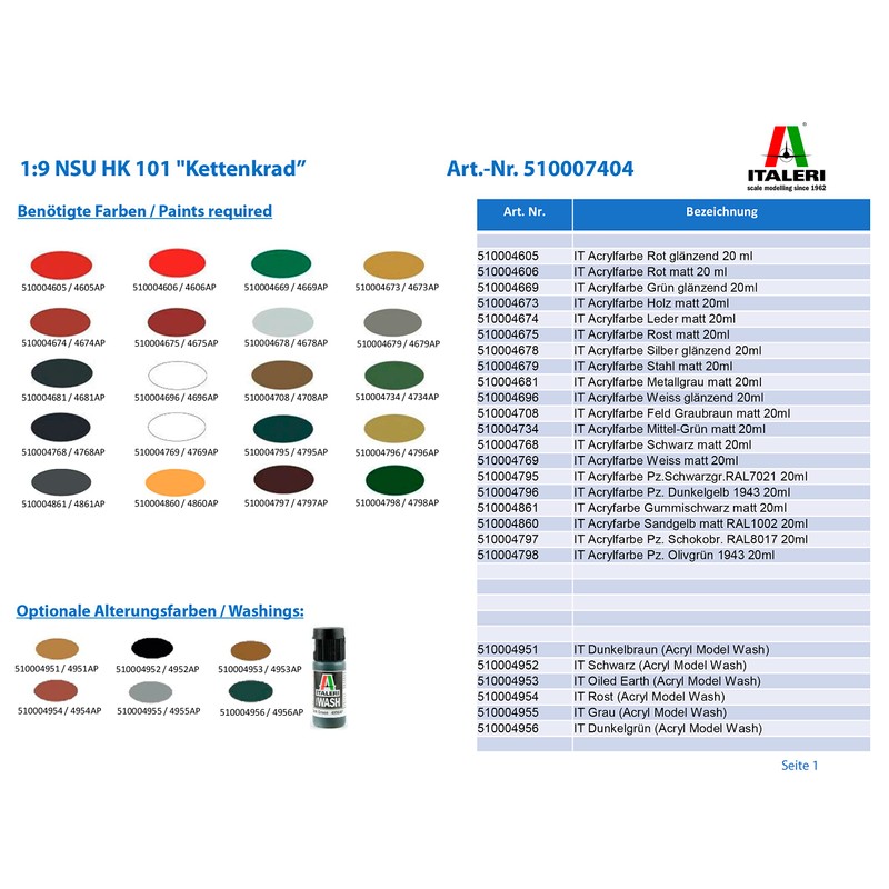 Italeri 7404 Kettenkrad WWII Military Vehicle 1/9 Scale Model Kit