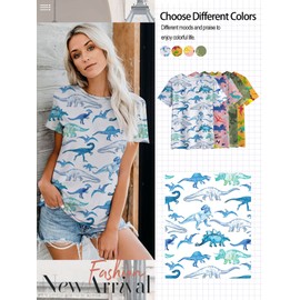 RMCMS Women Cute Dinosaur Graphic Prime Tees Ladies Bestie Fun Shirt Blouse Tops