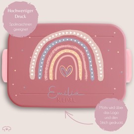 Children's Bento Box Midi Lunch Box Mepal Bento Box - Children's Lunch Box with Rainbow with Name | Ideal for Nursery and Primary School | Gift for School Girls - 900 ml - Pink - Lunch Box School