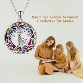 TOUPOP Sterling Silver Jewellery Gifts for Mum Sterling Silver Family Tree of Life Necklace with Crystal Jewellery Gifts for Girls Daughter Sister Birthday, Sterling Silver