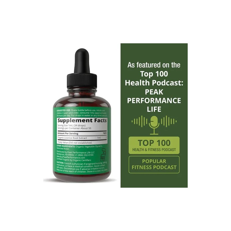 Usda Organic Licorice Root Extract Liquid Drops Supplement.