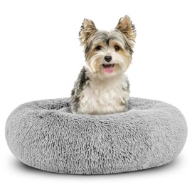 The Dog’s Bed Original Sound Sleep Donut Dog Bed, Small Silver Grey Plush Removable Cover Calming Nest Bed