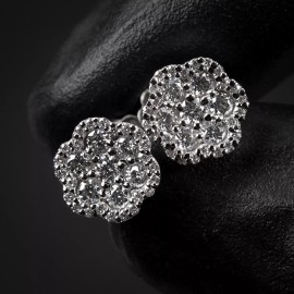 Tsv Jewelers VVS 0.76 Ct Moissanite Flower Cluster White Gold 925 Sterling Silver Earrings