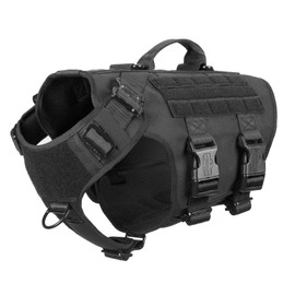 ICEFANG GN3 Tactical Dog Harness with 6X Buckle,Dog Molle Vest with Handle,3/4 Body Coverage,Hook and Loop Panel for ID Patch,No Pulling Front Clip (XL (32"-39" Girth), Black)