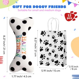 Suilung 12 Pcs Dog Birthday Party Favors Set Include 6 Pcs Dog Birthday Bone Squeaking Plush with 6 Pcs Pet Paw Gift Bags for Puppy Treat Party Favor Pet Themed Party Supplies