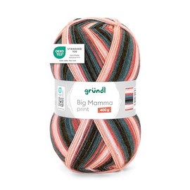 Gründl Wool Big Mamma Print – XXL Wool for Knitting – Large Ball 400 g / 1040 m – Wool Colour Gradient Made of 100% Polyacrylic – Peach/Rust-Red/Green/White