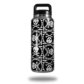 Skull Patch Pattern Bw - Decal Style Skin Wrap fits Yeti Rambler Bottle 36oz (YETI NOT INCLUDED)