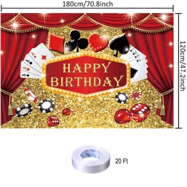 Casino Theme Birthday Party Backdrop Las Vegas Casino Happy Birthday Banner Poker Photography Background for Home Decorations Party Supplies 70.8 x 47.2 Inch