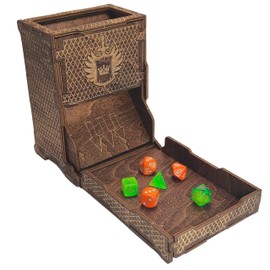 Dice Tower for Dungeons and Dragons Tower with Tray Wood Laser Etched DND Portable and Collapsible Dice Roller Perfect for Board Game and Tabletop RPG
