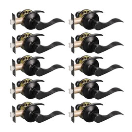 KNOBWELL 10 Pack Matte Black Keyless Interior Door Handles Closet Door Handle, Classic Passage Door Lever for Hallway and Closet, Passage Door Handle Sets