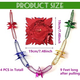 12-Pack Christmas Foil Garlands, 9Ft Colorful Christmas Ceiling Decorations, Red Green Christmas Hanging Decorations, Vintage Swirls Ceiling Hanging Foil Garlands for Xmas & New Year Christmas Decor