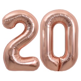 TONIFUL 40 Inch Large Rose Gold Number 20 Balloons Giant Digital 20 Helium Balloons, Foil Mylar Big Number Balloons for 20th Birthday Party 20th niversary Supplies Decorations
