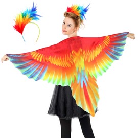 iROLEWIN Bird-Wings-Parrot-Costume for Adults Mardi Gras Headband for Women Feather Cape Big Eagle Dress-Up Shawl Party Gifts