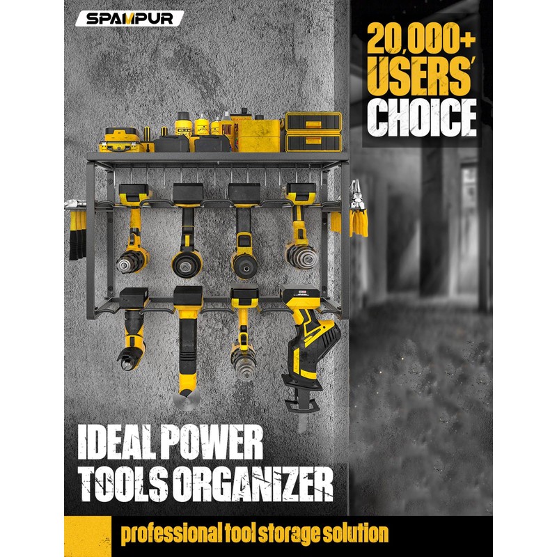 Spampur Power Tool Organizer, 8 Drill Holders Wall Mount, 3