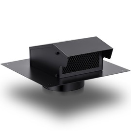 Rossesay Roof Vent Cap with Damper Removable Screen and Bottom Extension Kitchen Range Hood Steel Roof Bathroom Exhaust for Ventilation System, Black(6 Inch)