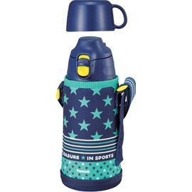 Peacock ASG-W81 AKS Water Bottle, Large Capacity, Direct Drinking, Cold Drinking, 2-Way Bottle, Cup Drinking, Thermal, One-Touch Pouch, Includes Pouch, Nursery School, Kindergarten, Elementary School Students, Sports Festival, Stainless Steel, Thermos Fl