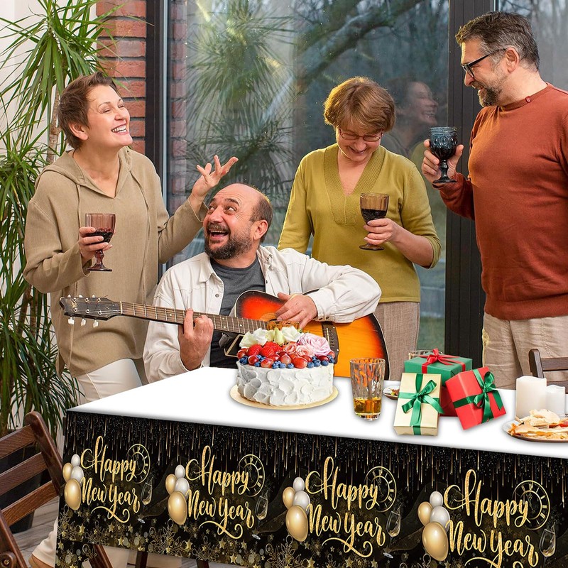 iwiio New Year Table Cloth, Happy New Year Decorations 2025,