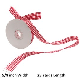 2 PACK 50 Yards 5/8" Black and White Gingham Ribbon + Red and White Buffalo Check Ribbon, Party Craft Decoration Ribbon, 5/8 Inch Polyester Woven Edge Roll for Hair Accessories Craft and Gift Wrapping