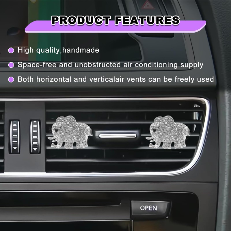 NOTISH 2PCS Elephant Crystal Diamond Car Air Vent Clip, Bling