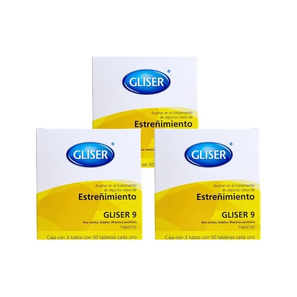 Gliser 9 Tratamiento Estreñimiento 3 Pzas 150 Tabs C/u