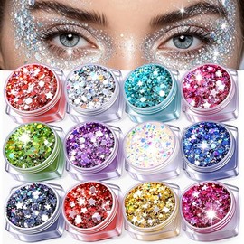 Gel de Purpurina para Cuerpo y Rostro,Maquillaje en Gel con Purpurina,Set de Brillo Lentejuela con Efecto Sirena para Maquillaje de Labios para...    