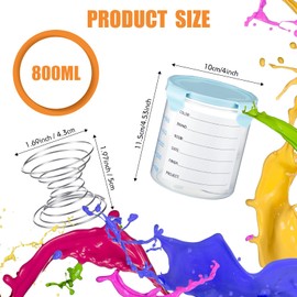 Skylety 8 Set Plastic Paint Container with Lids Airtight Paint Storage Container with Stainless Steel Mixing Ball Touch up Cups(800 ml,Blue)