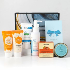 QUIYUM Geschenkbox für Frauen-7 tlg, Bodylotion，Peeling,Handwachs,Fußwachs,Kurkuma Seife,Minzduftkerze，Grußkarten，Geburtstagsgeschenk, Geschenke für Frauen, Freundin, weihnachtsgeschenke für frauen