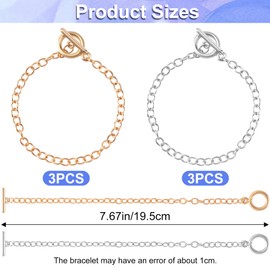 Isslly 6 PCS Bracelet Chains for Jewelry Making,Gold & Silver Chains with OT Buckle Link Chain Bracelets for Women DIY Gifts