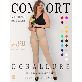 DORALLURE Oversize Plus Size Tights for Women Solid Color Soft Footed Nude High Waist Pantyhose for women